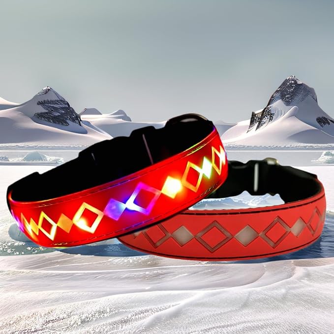 LED Dog Collar, 15 Light Modes, USB-C Rechargeable, Adjustable Silicone, Multiple Colors (RED Pro, XL(19.7-23.6"))