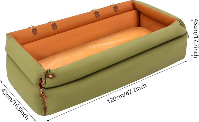 Small Dog Car Seat, Detachable Washable Dog Car Bed W/ 2 Adjustable Slings + Zipper, Folded Pet Carseat, Seat Mount for Pets Such As Cats, Small Dogs. (Green)