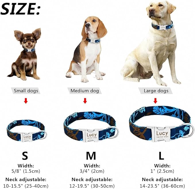 Personalized Dog Collar Leash Nylon Print Small Dog Collars and Lead for Small Medium Large Pet Pitbull German Shepherd Puppy Camouflage Set M