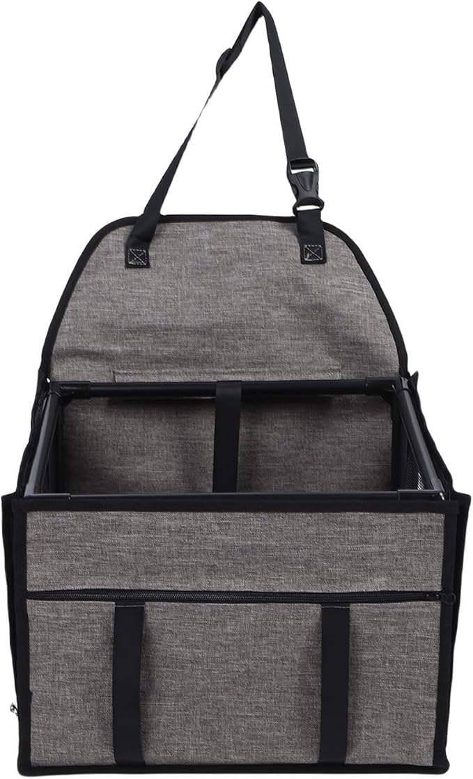 Dog Car Seat Foldable Pet Carrier Crate with Breathable Mesh for Travel Road Trip Indoor Outdoor Use Oxford Cloth PVC Material 39x39x27cm (Light Gray)
