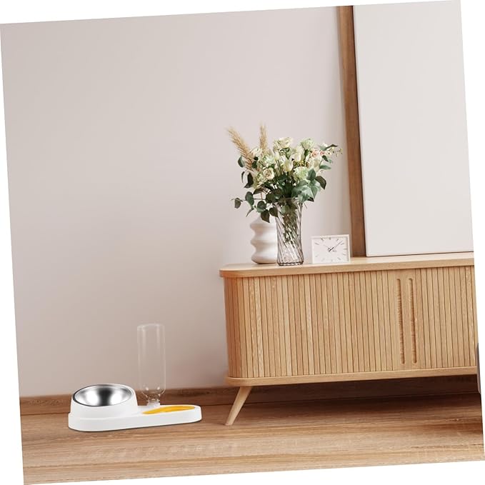POPETPOP Automatic Pet Feeder and Water Dispenser Anti-Skid Dog Bowl White Small Animal Feeder for Puppies and Cats Household Feeding Supplies