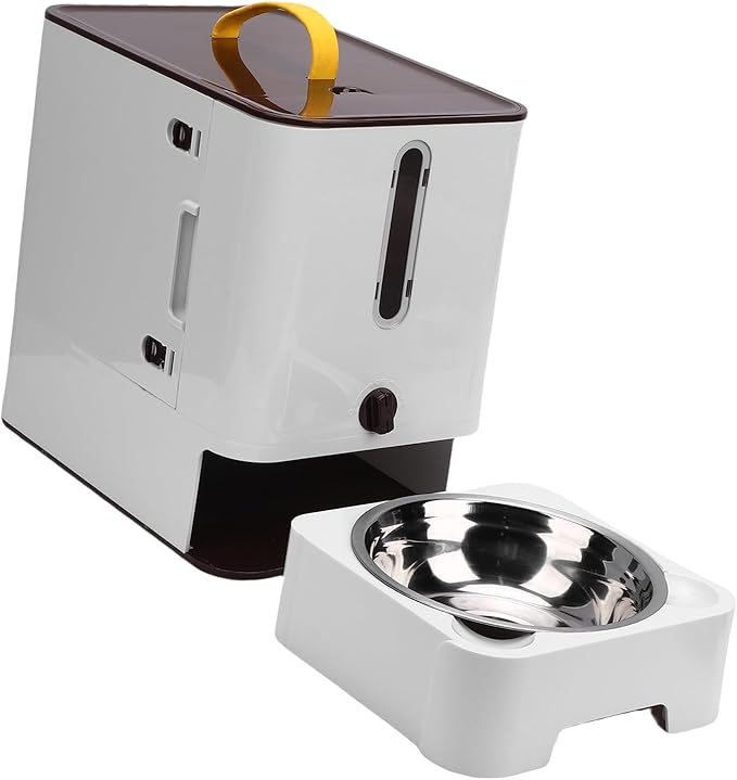 Zerodis Dog Food Dispenser Cat Dog Food Dispenser Large Capacity Automatic Feeding Bowl Damp Proof Sealing Design Pet Container Timed Storage Box for Home Use Cat (Dark Brown)