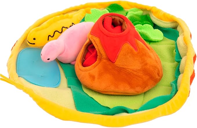 Multi-Purpose Dog Plush Toy Set, Volcano Island Snuffle Mat with Squeaky Dinosaurs, Pet Hunting Game and Nosework Toy