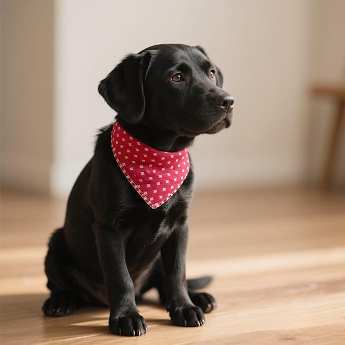 Double Layers Two Tones Dog Cotton Square Bandana Bibs Scarf Kerchief for Small Medium Dogs Boy or Girl - DCB07 R&B