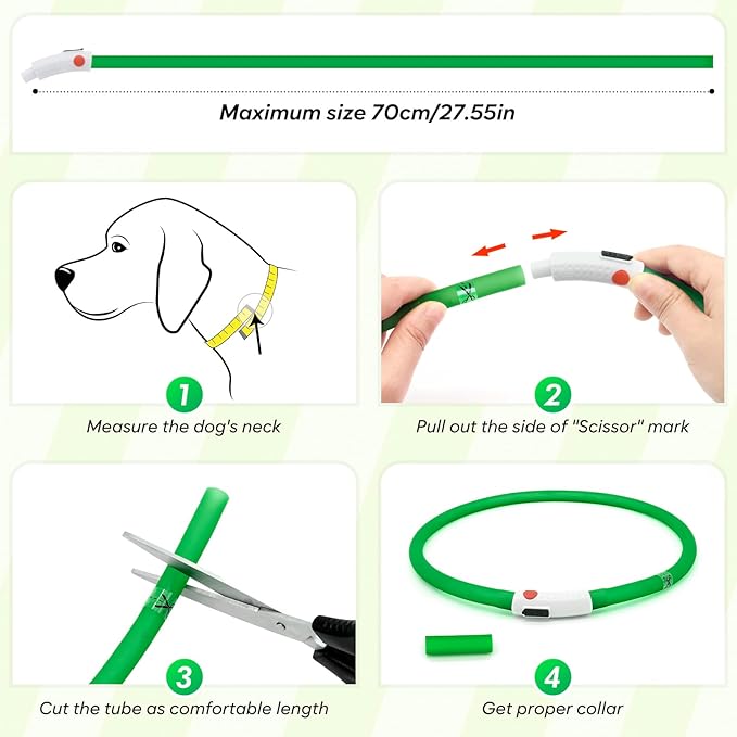 BSEEN Light Up Dog Collar - 2 Pack LED Dog Collar Rechargeable, Silicone Cuttable Glow in The Dark Dog Collar Light, Flashing Safety Dog Lights for Night Walking (Red+Green)