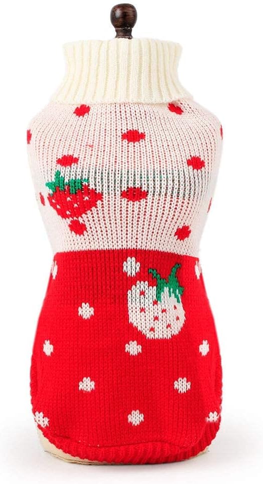 CHBORCHICEN Pet Dog Sweaters Classic Knitwear Turtleneck Winter Warm Puppy Clothing Cute Strawberry and Heart Doggie Sweater (Red1, Small)