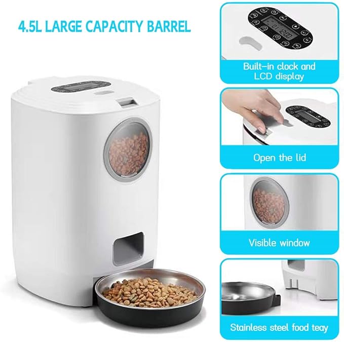 Ofat Home Automatic Cat Feeder,SmartFeeder,Automatic Pet Dog and Cat Feeder,4-Meal Auto Pet Feeder with Timer Programmable,Voice Recording-4.5L White