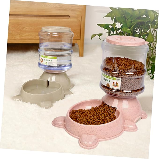 Totority 1pc Automatic Pet Food Dispenser Easy Open Cover Non-Skid Base and Adorable for Dogs and Cats Refillable Container for Home and Shop Pink