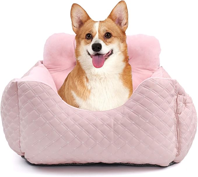 Dog Car Seat Puppy Booster Seat Detachable Non-Slip Dog Travel Car Carrier Bed Safety Seats with Storage Pocket and Clip-On Safety Leash with Removable Washable Cover for Small Dogs Or Cats