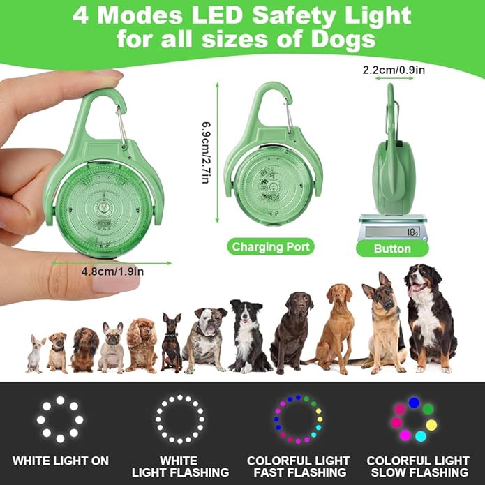 AUAUY LED Dog Collar Light, 4 Modes USB Rechargeable Light Up Dog Collar Light, IP68 Waterproof Pet Collar Light, LED Safety Light for the Dark for Running Jogging Walking Dog Collar-Green