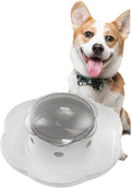 Interactive Pet Press-to-Feed Dispenser, White and Yellow, PET Material, 10.3 x 7.2 x 21.5 inches, Automatic Feeding Bowl with Stand, Indoor Dog Treat Feeder (Gray)