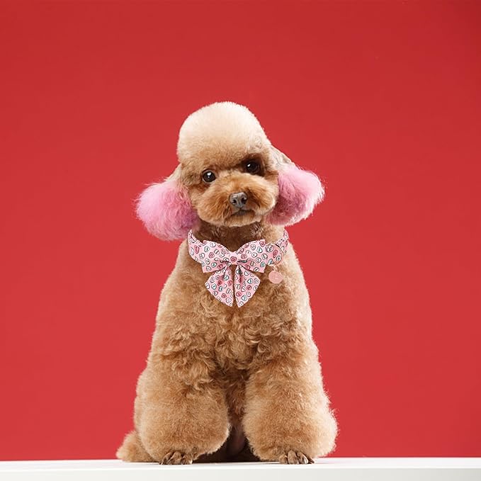 Valentine’s Dog Collar with Bow Tie, Pink Heart Bowtie Collar with Metal Buckle, Valentine’s Gift Pet Collar for Puppy Girl Boy Dog or Cat, Wedding Dog Collar, M