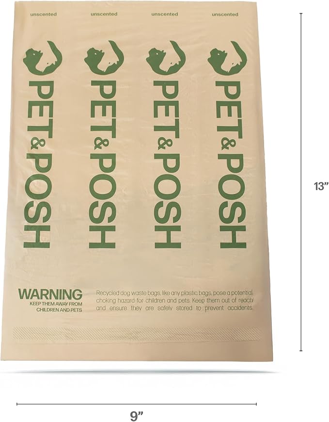 Pet & Posh Dog Poop Bags - 120 Count (8 Rolls) - Extra Thick & Leak-Proof Unscented Waste Bags - Made with 65% Recycled Plastic - 9x13 Inch Heavy Duty Refills for All Dog Breeds