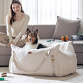 Celebrity Dog Car Seat – Durable Booster for Small, Medium & Large Dogs, Eco-Friendly Fabric & Artificial Leather, Detachable Washable Cushion, Travel & Safety (Natural Beige, XL)