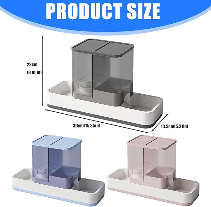 Automatic Refilling Pet Water Bowl and Food Dish Set with Stainless Steel Removable Tray Anti Tip Base for Small Animals Anti Spill Pet Food Bowl with Water Fountains