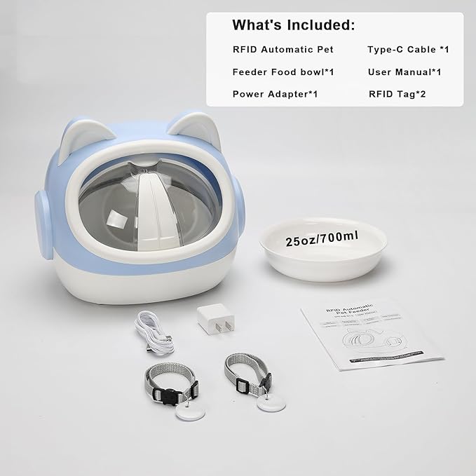 RFID Smart Pet Feeder with Dual Collar Tags – Automatic Food Bowl with Scheduled Feeding Times, LCD Display, Voice Recorder, Supports Wet & Dry Food for Multi-Pet Households