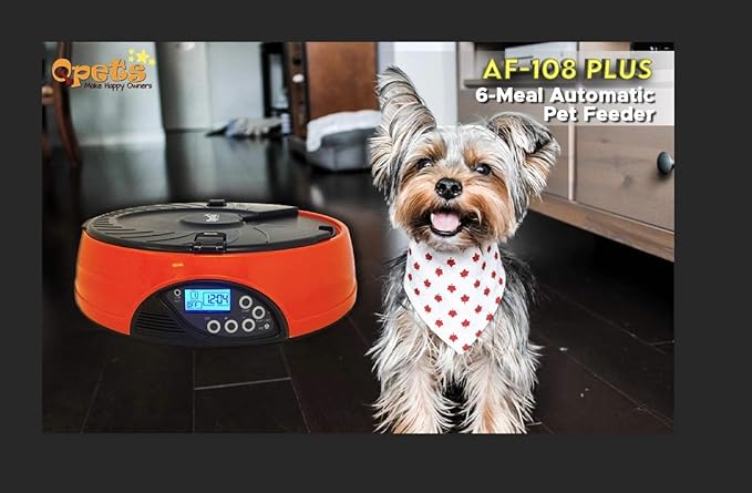 Qpets AF-108 Plus Automatic Cat Feeder, 6-Meals Food Dispenser for Cats and Small Dogs, Programmable Timer, Automatic Pet Feeders, Portion Control, Holds Dry Food, Voice Recorder Up to 6 Meals per Day