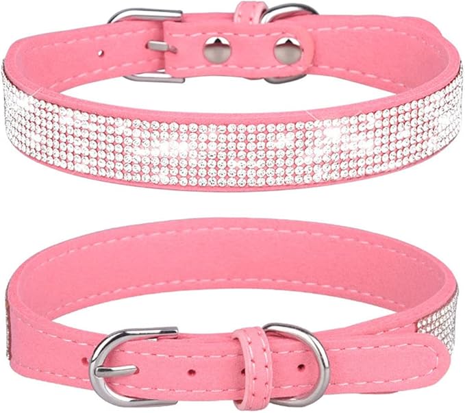 Puppy Dog Collar with Rhinestone Crystal Diamond Colorful Bling Girl Cat Collars Pink L