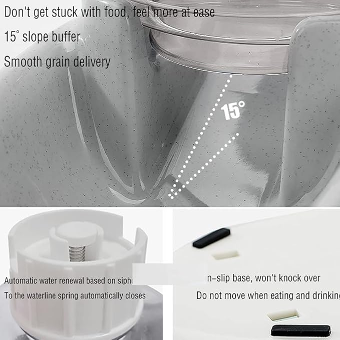 2 X 3.8 L Pet Automatic Feeding Bowls Dog Food Feeder Cat Water Feeder Large Capacity Food Water Dispenser Large Capacity Pet Bowls,Grey