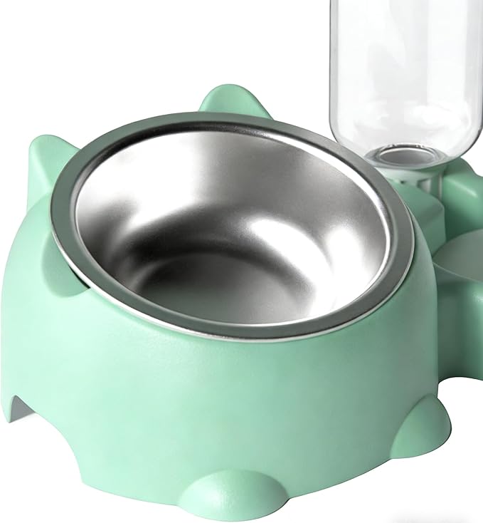 Cat Food and Water Bowl Set, Automatic Dog Dish Bowl with Water Dispenser, Removable Drinking and Eating Bowls, No-Spill Pet Feeder for Puppy, Medium Dogs & Cats (Purple)