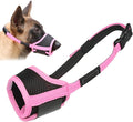 LUCKYPAW Dog Muzzle Anti Biting Barking and Chewing with Comfortable Mesh Soft Fabric and Adjustable Strap, Suitable for Small, Medium and Large Dogs(Pink Trim,L)