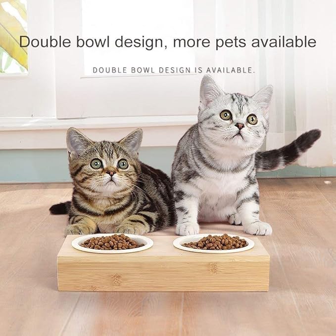 Automatic Feeder Pet Dog Bowl Bamboo Pet Ceramic Drinking and Feeding Bowl Combination with Bamboo Pet Cat Dog Feeder Bamboo Stand Portable