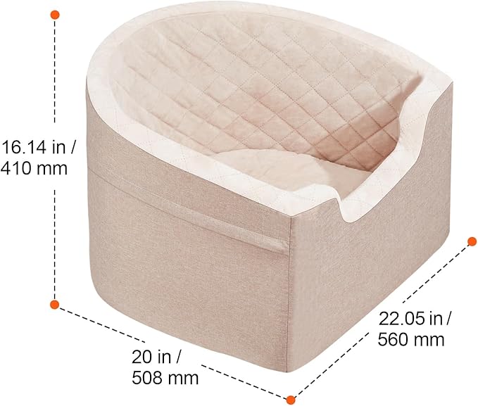 Happybuy Dog Car Seat, Waterproof Dog Booster Seat for Car with A Storage Pocket, Clip-On Safety Leash and Sponge Filling, Dog Car Bed for Small & Medium Dog up to 55lbs, Brown