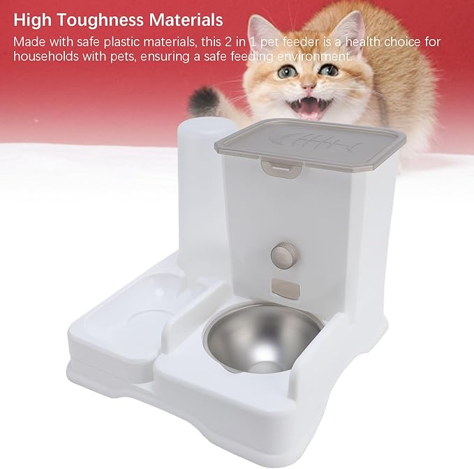Automatic Pet Feeder Water Dispenser, Double Bowl Set, Large Capacity, Plastic Material, Anti Slip Base, Easy to Clean,for Cats and Dogs, Food and Water Bowl