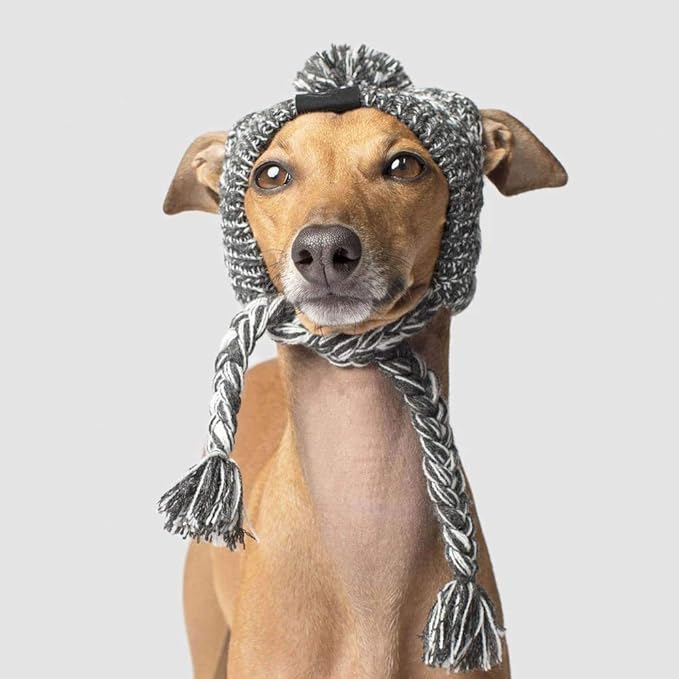 Winter Dog Hat,Knitting Wool Cap,Warm Pet Head Wear with Long Braid Puppy’s Head Accessorie (M)