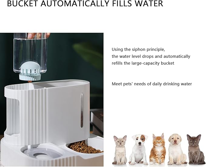 2 in 1 Automatic Gravity Cat Feeder, Large Capacity Separated Dog Food and Water Dispenser for Small Medium Cats, Dogs, Puppies and Rabbits