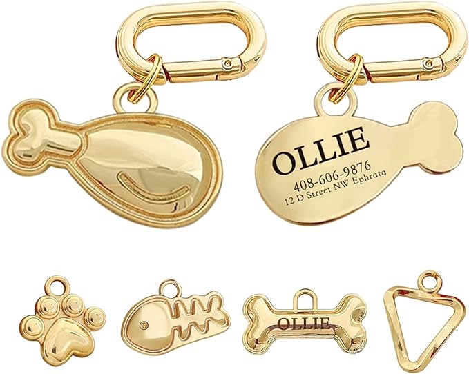 Dogs ID Tags Personalized Double Sided Deep Engraved Cat & Dog Collar Charm Drumstick Balloon Shape Brass