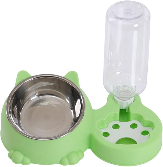 Dog Bowl with Automatic Water Bottle Practical Pets Water and Food Bowl Set for Small Medium Dogs Puppy- Green