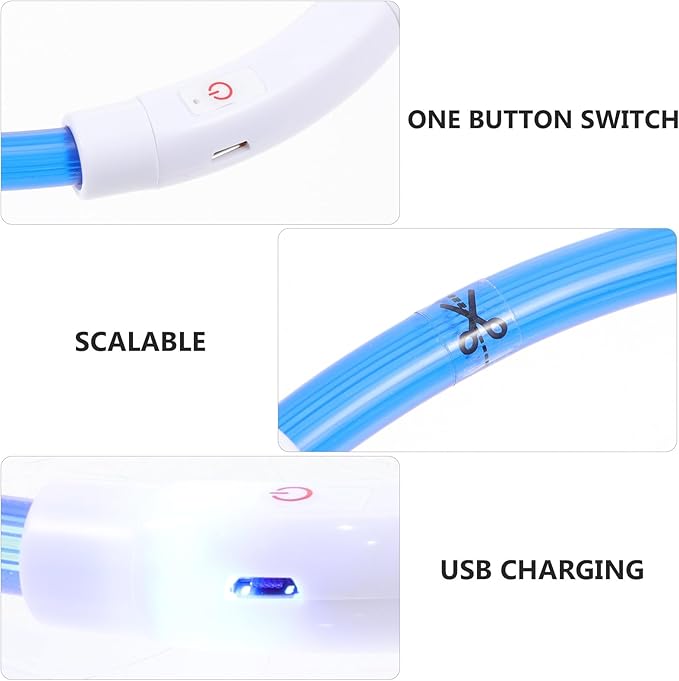 LED Dog Collar USB Rechargeable Luminous Pet Necklace 70cm Light-up Safety Collar for Night Walking
