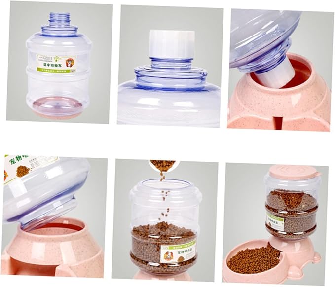 1Pc Automatic Food Dispenser Refillable Food Holder for Dogs Cats Adorable Bear Shape Design Non Skid Base Easy to Fill for Home Shop Use Pink