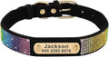 Custom Crystal Dog Collar Soft Leather Pet ID Collar Personalized Rhinestone Collars Adjustable for Small Medium Large Dogs Cat Black L