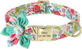 Custom Flower Dog Collar Nylon Floral Printed Pet Dog Collars Personalized Puppy Collar for Small Medium Large Dogs Cat Pitbull 167 Green S