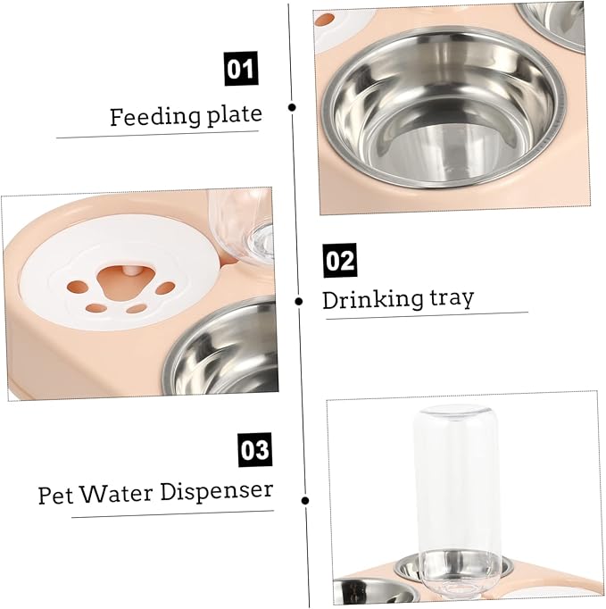 Automatic Pet Water Dispenser 500ml Bottle Stainless Steel Dog Bowl Removable Cat Feeder Easy