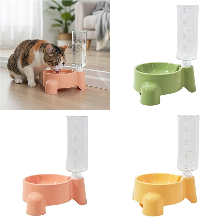 Elevated Pet Feeders with Removable Bottle 500ml Automatic Water Dispenser Cat Dogs