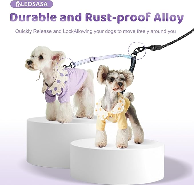 Double Dog Leash for Two Dogs - Gradient Color No Tangle Swivel Dog Coupler with Heavy Duty Clip, Size Adjustable Bungee Leash Attachment for Small, Medium, Large 2 Dogs, Style 1