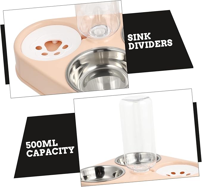 NOLITOY Pet Cat Dog Automatic Water Dispenser with Removable Stainless Steel Food Bowls Capacity Leak Design for Floors for Cats and Dogs