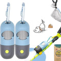 Dog Poop Waste Bags Holder with LED Flashlight|Cute Doggie Poo Bags Dispenser for Pet Leash|Trash Waste Bags Carrier with Potty Bags Clip Fastener LR44 Button Cells Included(2 Pack) (Sky Blue)