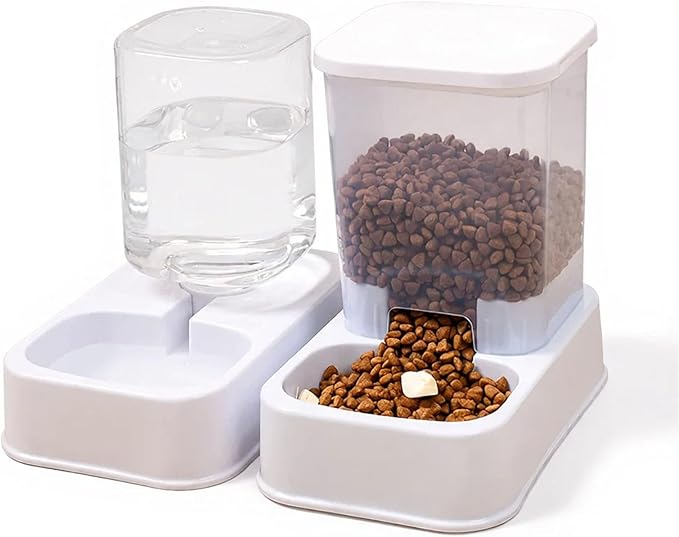 2-in-1 pet Feeder/Water Bottle Set, Suitable for Cats and Dogs, Large Capacity. Automatic Feeder and Water Dispenser, Suitable for Dogs, Cats, and Other Pets (White)