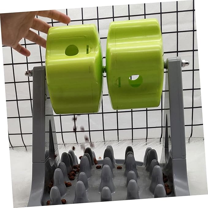 1piece Automatic Rotating Dog Food Dispenser Choke Pet Feeding Bowl for Dogs Easy to Clean Non-Skid Base Gray and Green for Training and Feeding