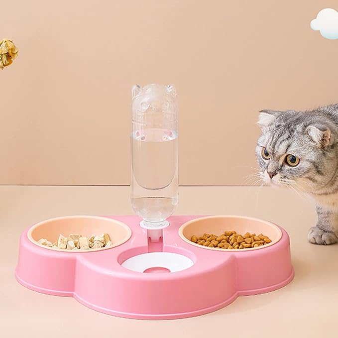 3 in 1 Dog Feeder Raised Cats Food Water Bowl Double Automatic Waterer No-Spill Double Pet Automatic Feeder Dog