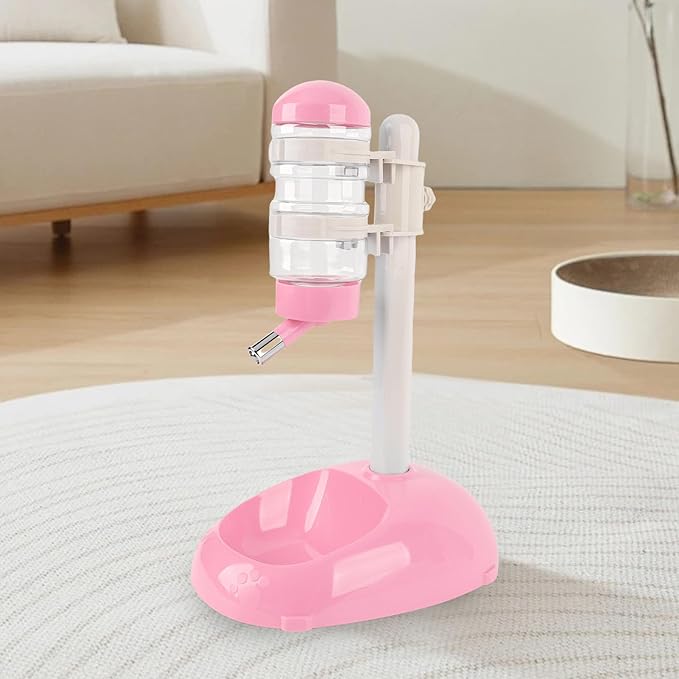 Automatic Standing Water Dispenser Bowl, Pet Adjustable Height Feeder for Water 500ml Capacity Standing Water Feeder with Detachable Bottles Ideal for Dogs Cats (Pink)