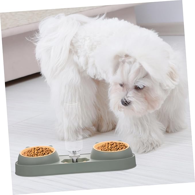 Generic Automatic Double Bowl Pet Feeder with Drinking Water Dispenser Bite Resistant and Skid Cat and Dog Food Holder for Home Use Easy to Fill and Stable Design