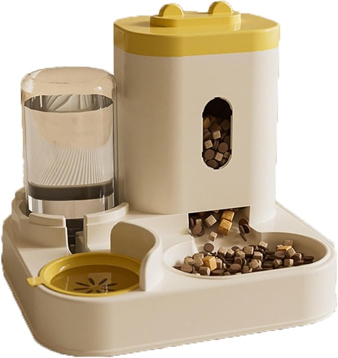 Pet Feeder Fully Automatic Feeder Food and Water Integrated Dispenser 1 L Water Dispenser & 2.3 L Food Storage Bucket Pet Supplies Pets Supplies(Yellow)