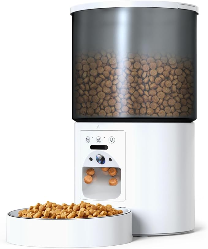 4L Smart Automatic Pet Feeder with Camera for Cat and Dog, Night Vision, 5G and 2.4G Wi-Fi, Up to 10 Meals Per Day, Automated Pet Food Feeding Solution for Busy Pet Owners