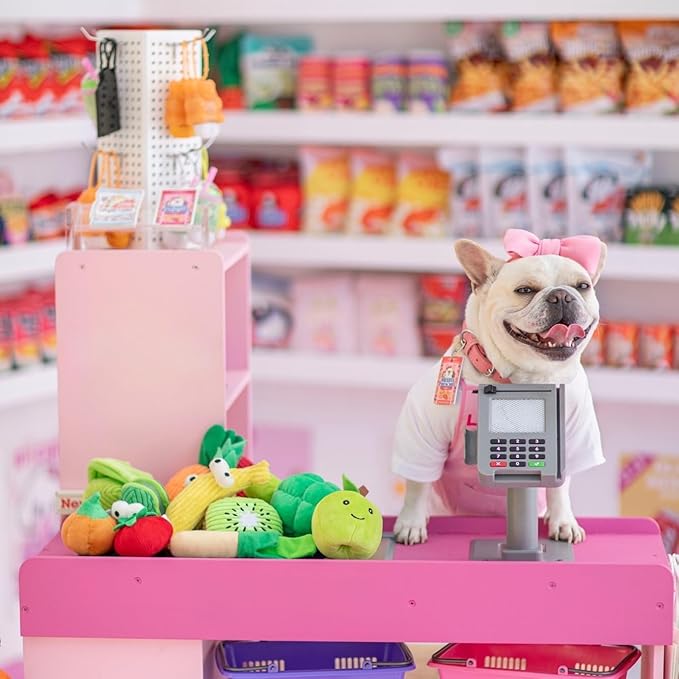 Nocciola Squeaky Fruits Veggies Stuffed Dog Toys Pack- Hide Seek Grocery Basket Crinkle Plush Puppy Toys to Keep Busy, Birthday Pet Supplies Gifts for Small Medium Breeds