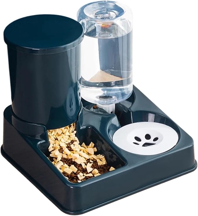 Automatic Cat Feeder and Water Feeder Set - 2 in 1 Tilted Stress Pet Food and Water Feeder for Cats and Small Dogs(Blue)
